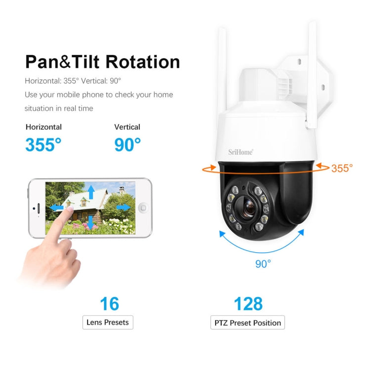 SriHome SH041 5.0MP 20X Optical Zoom 2.4G/5G WiFi Waterproof AI Auto Tracking H.265 Video Surveillance SriHome SH041 5.0MP 20X Optical Zoom 2.4G/5G WiFi Waterproof AI Auto Tracking H.265 Video Surveillance